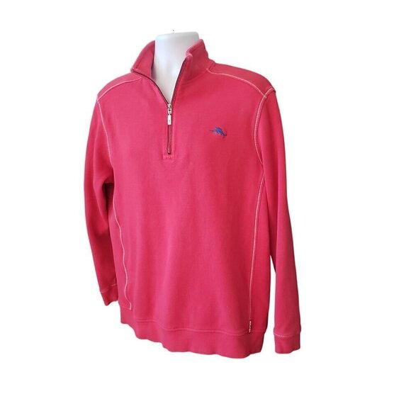 Tommy Bahama Mens Large Pink Relax Half Zip Mock Neck Cotton Pullover Sweatshirt - Picture 11 of 12